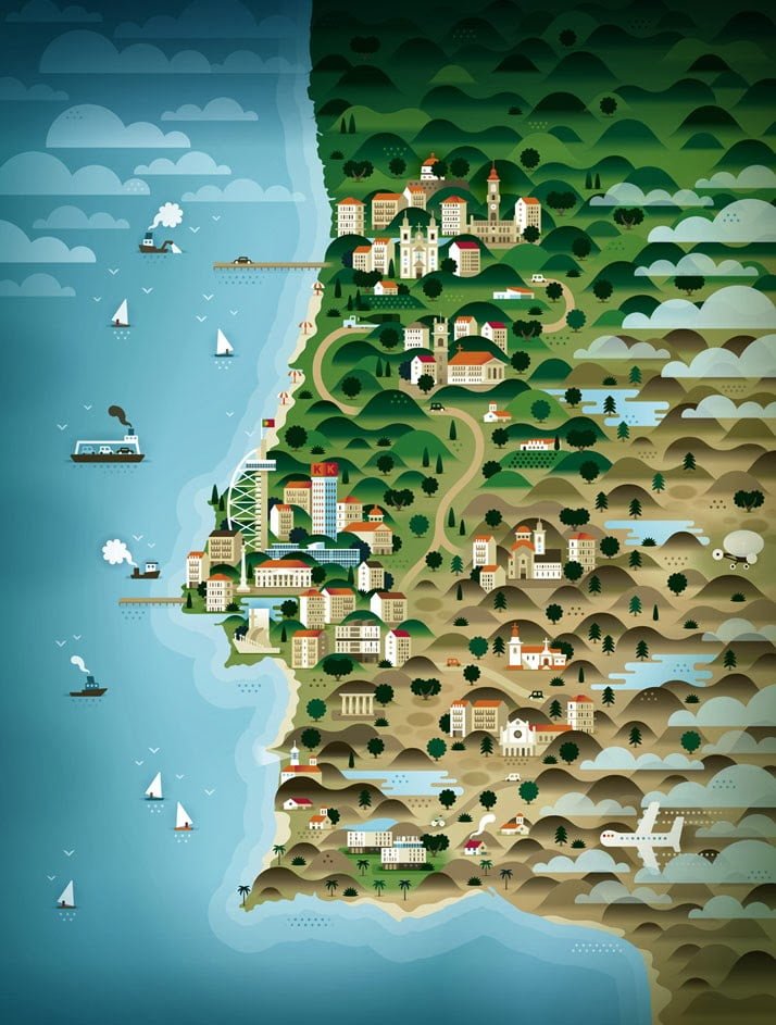 Portugal mapa mapa poster, portugal mapa de elevação, lisboa